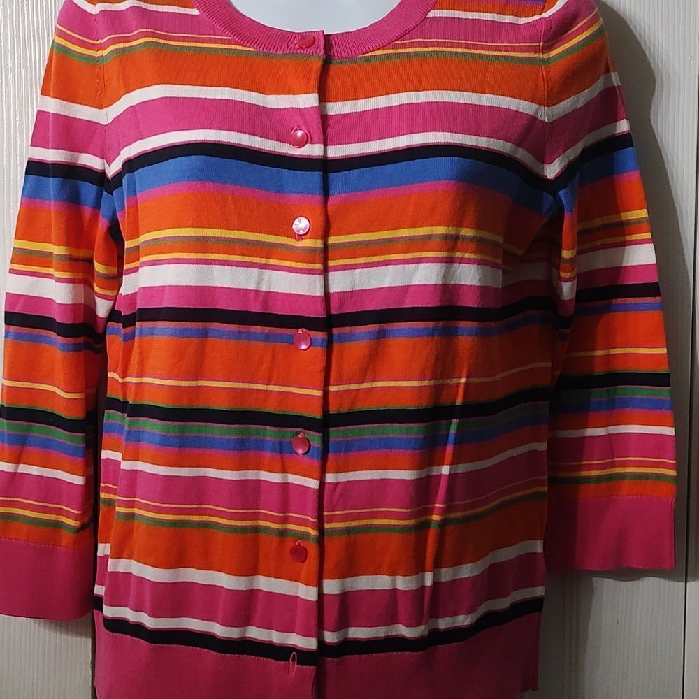Talbots Petites striped button down cardigan fall multicolor  Sz MP  NWOT - Picture 2 of 4